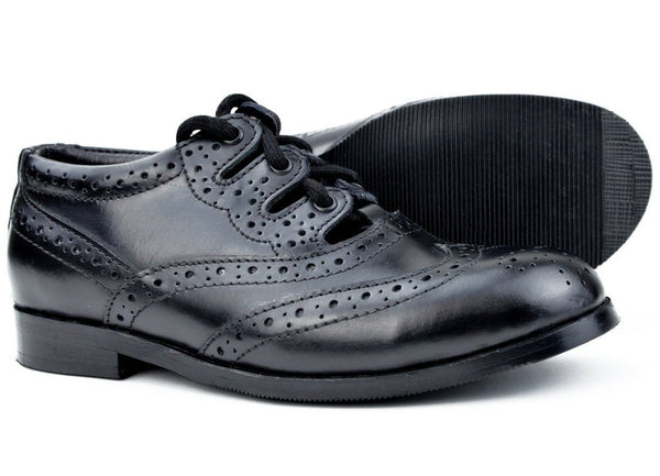 Boys Luxury Black Leather Ghillie Brogues - Side