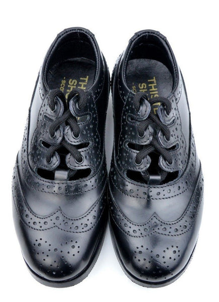 Boys Luxury Black Leather Ghillie Brogues - Front