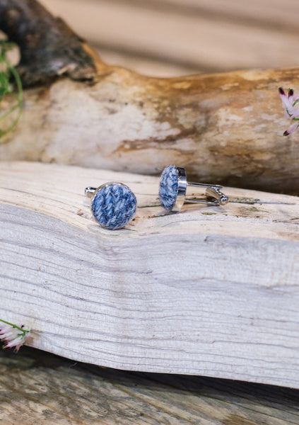 Light Blue Herringbone Harris Tweed Cufflinks