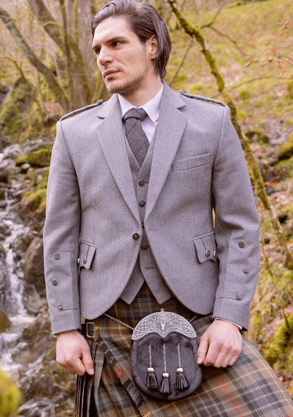 Custom Made Tweed Braemar Jacket & Vest in Charcoal Grey