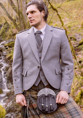 Custom Made Tweed Braemar Jacket & Vest in Charcoal Grey