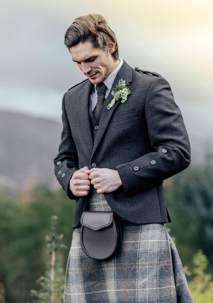 Custom Made Tweed Braemar Jacket & Vest in Charcoal Arrochar