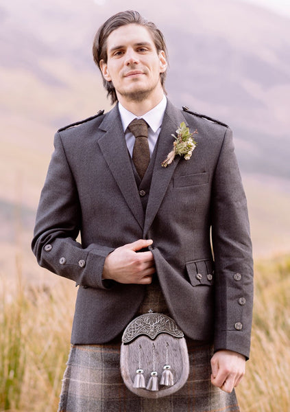 Custom Made Tweed Braemar Jacket & Vest in Charcoal Arrochar