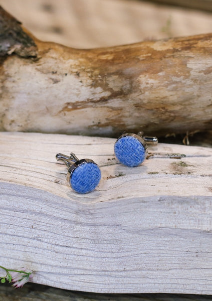 Bright Blue Harris Tweed Cufflinks