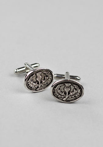 Oval Scottish Thistle Pewter Cufflinks