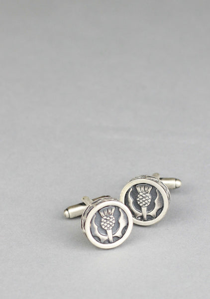 Round Thistle Design Pewter Cufflinks