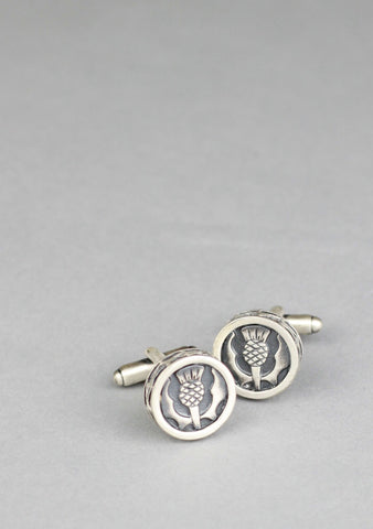 Round Thistle Design Pewter Cufflinks