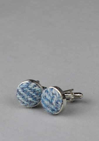 Light Blue Herringbone Harris Tweed Cufflinks