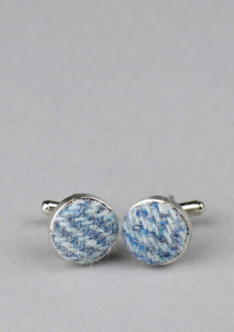 Light Blue Herringbone Harris Tweed Cufflinks