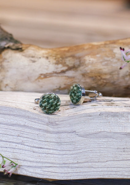 Green Harris Tweed Cufflinks