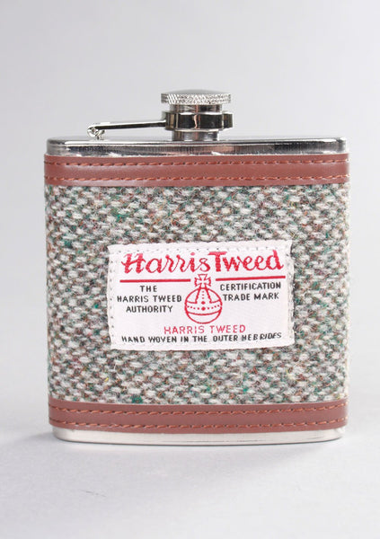 Contemporary Harris Tweed Hip Flask in Pebble
