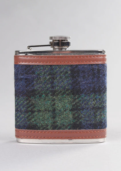 Contemporary Harris Tweed Hip Flask in Black Watch