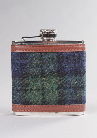 Contemporary Harris Tweed Hip Flask in Black Watch