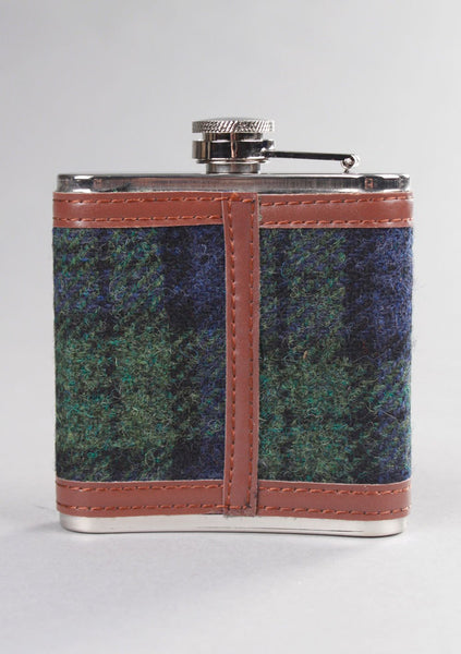 Contemporary Harris Tweed Hip Flask in Black Watch
