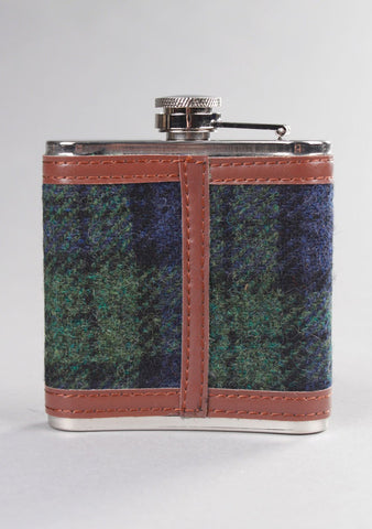 Contemporary Harris Tweed Hip Flask in Black Watch