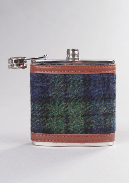 Contemporary Harris Tweed Hip Flask in Black Watch