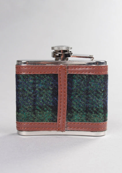 Contemporary Harris Tweed Hip Flask in Black Watch