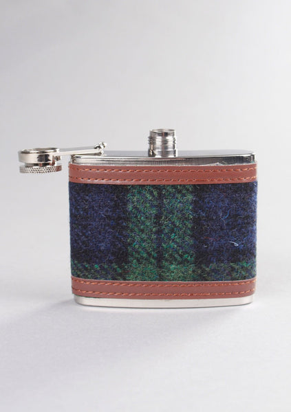 Contemporary Harris Tweed Hip Flask in Black Watch