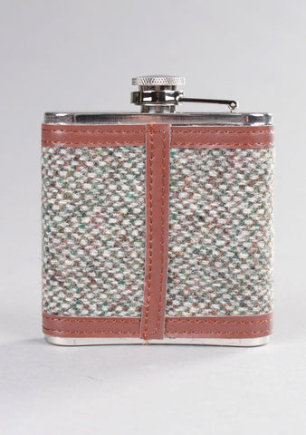 Contemporary Harris Tweed Hip Flask in Pebble