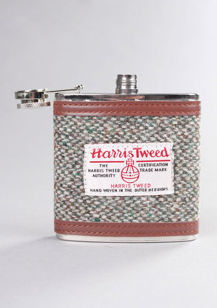 Contemporary Harris Tweed Hip Flask in Pebble