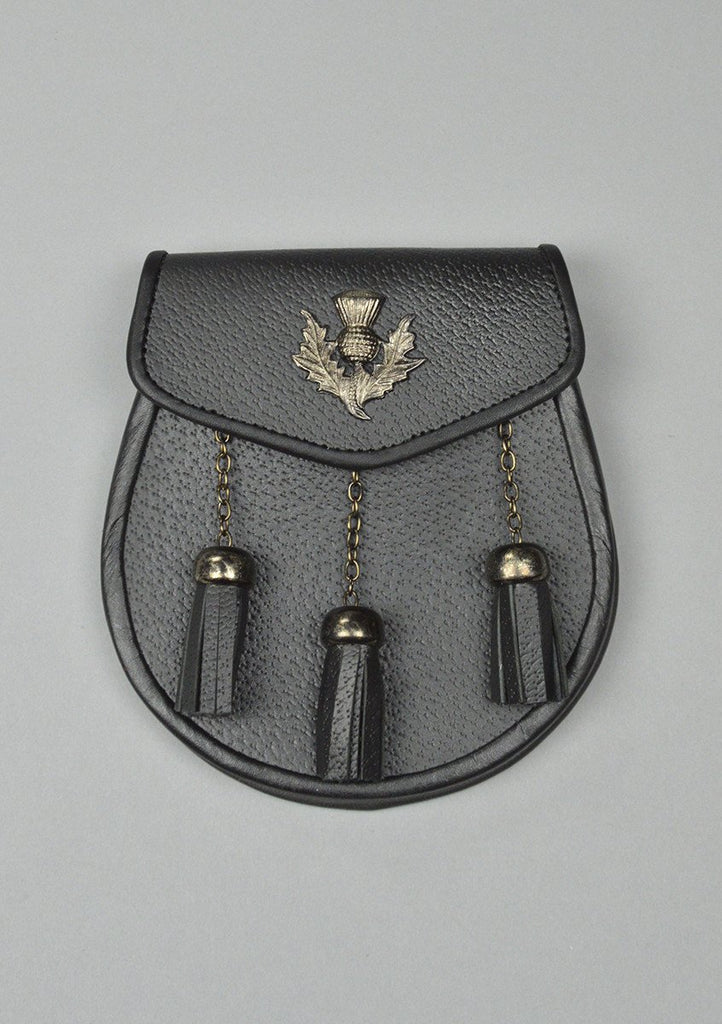 Antique Thistle Black Leather Sporran