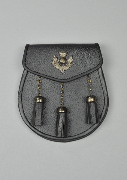 Antique Thistle Black Leather Sporran