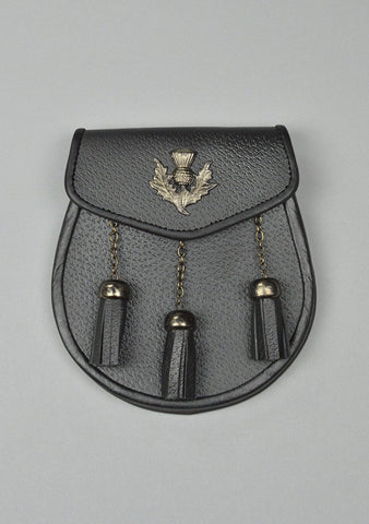 Antique Thistle Black Leather Sporran