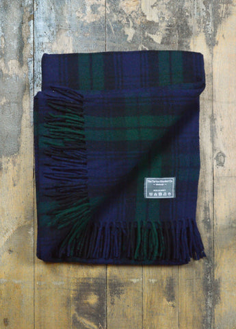 Recycled Wool Blanket in Black Watch Tartan