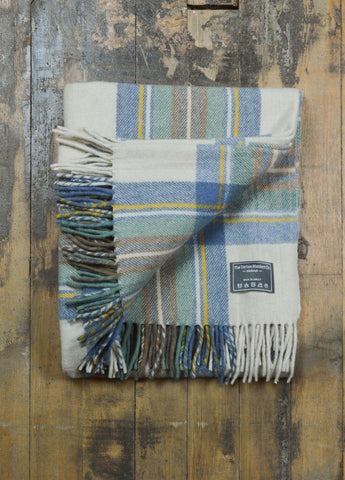 Recycled Wool Blanket in Stewart Muted Blue Tartan