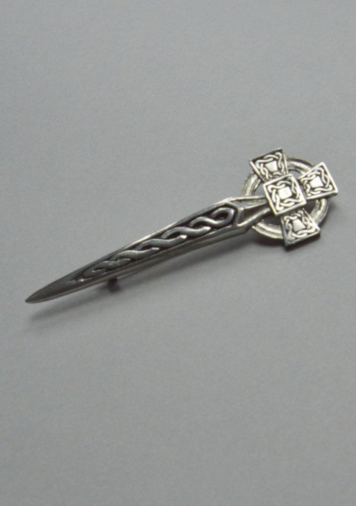 Basic Pewter Chrome Celtic Cross Kilt Pin