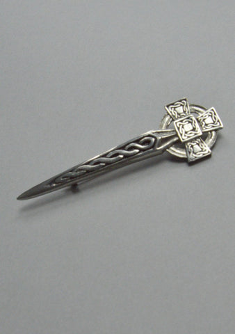 Basic Pewter Chrome Celtic Cross Kilt Pin