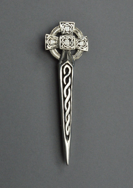 Basic Pewter Chrome Celtic Cross Kilt Pin