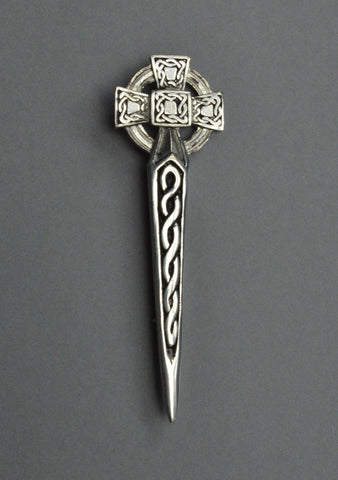 Basic Pewter Chrome Celtic Cross Kilt Pin