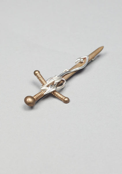 Luxury Bronze Sword and Leaves Silver Kilt Pin