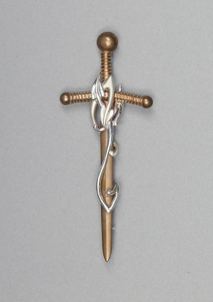 Luxury Bronze Sword and Leaves Silver Kilt Pin