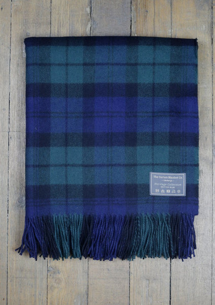 Scottish Lambswool Blanket in Black Watch Tartan