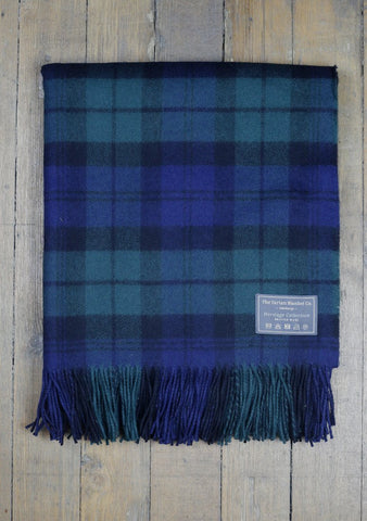 Scottish Lambswool Blanket in Black Watch Tartan
