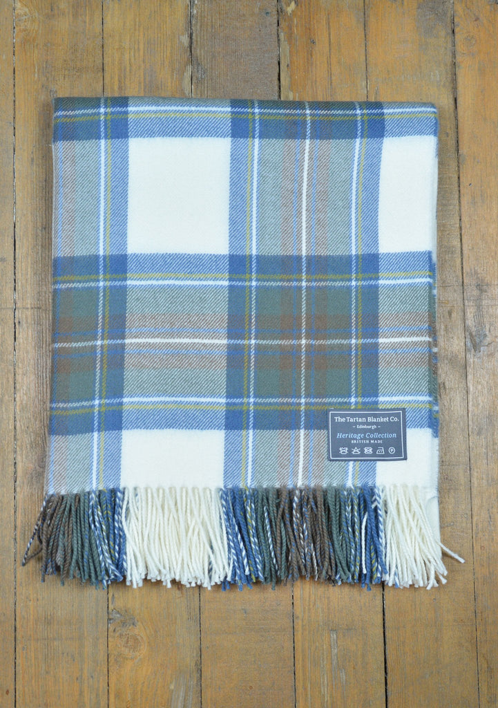 Scottish Lambswool Blanket in Stewart Muted Blue Tartan