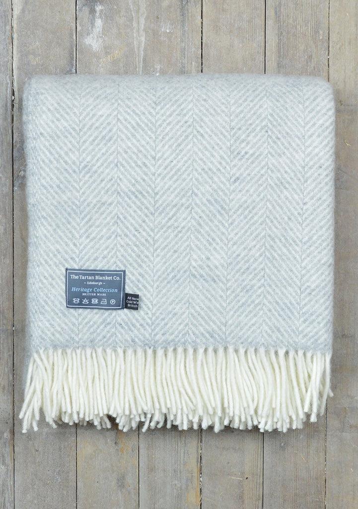 New Wool Blanket in Silver Herringbone