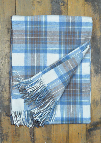 Lambswool Blanket in Stewart Muted Blue Tartan