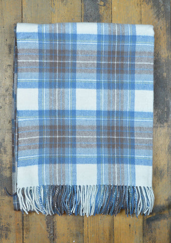 Lambswool Blanket in Stewart Muted Blue Tartan