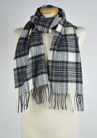 Scottish Lambswool Scarf in Stewart Dress Grey Tartan