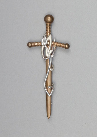 Luxury Bronze Sword and Leaves Silver Kilt Pin