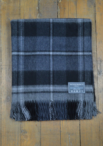 Scottish Lambswool Blanket in Macrae Hunting Grey Tartan