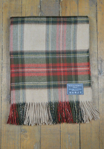 Scottish Lambswool Blanket in Stewart Camel Weathered Tartan