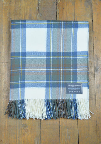 Scottish Lambswool Blanket in Stewart Muted Blue Tartan