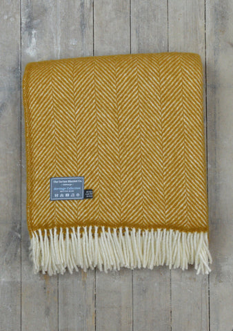 New Wool Blanket in English Mustard Herringbone