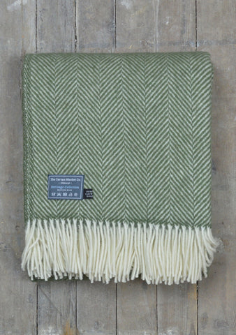 New Wool Blanket in Olive Herringbone