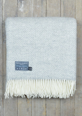 New Wool Blanket in Silver Herringbone